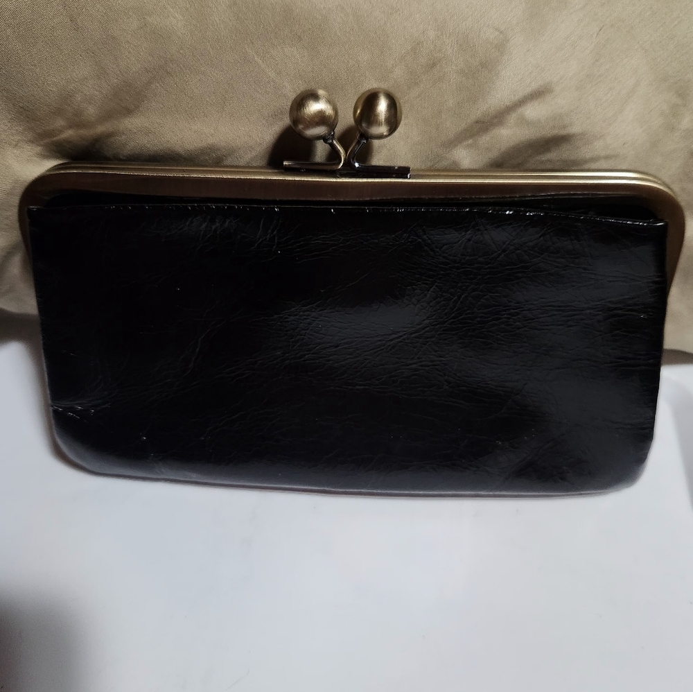 Hobo The Lauren Black  Frame Leather Clutch/Crossbody w/kisslock Brass Hw- NEW - Picture 2 of 6